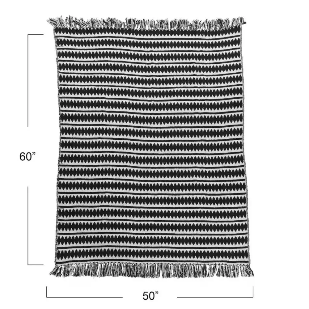 Creative Co-Op Striped Cotton Throw Blanket with Fringe/NWT